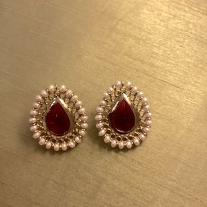 Ruby looking and faux pearls earrings.